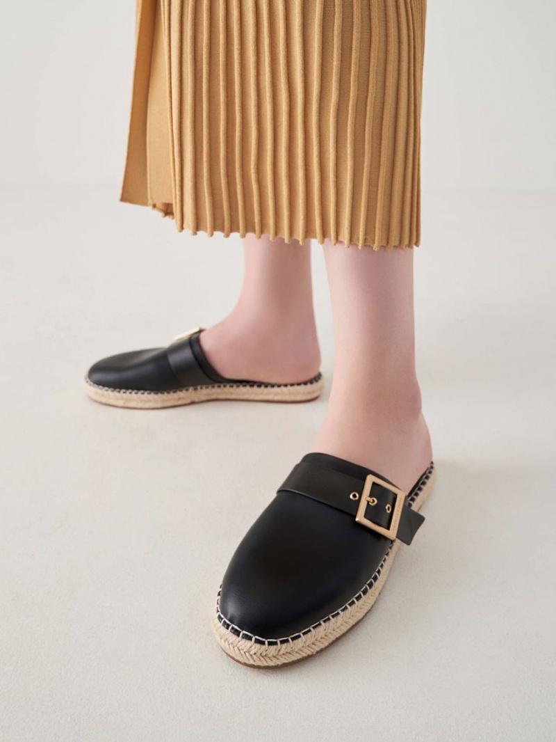 Charles And Keith Buckled Espadrille Mules Black | PHILIPPINES K239