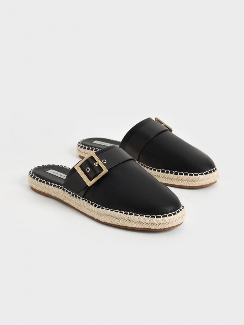 Charles And Keith Buckled Espadrille Mules Black | PHILIPPINES K239