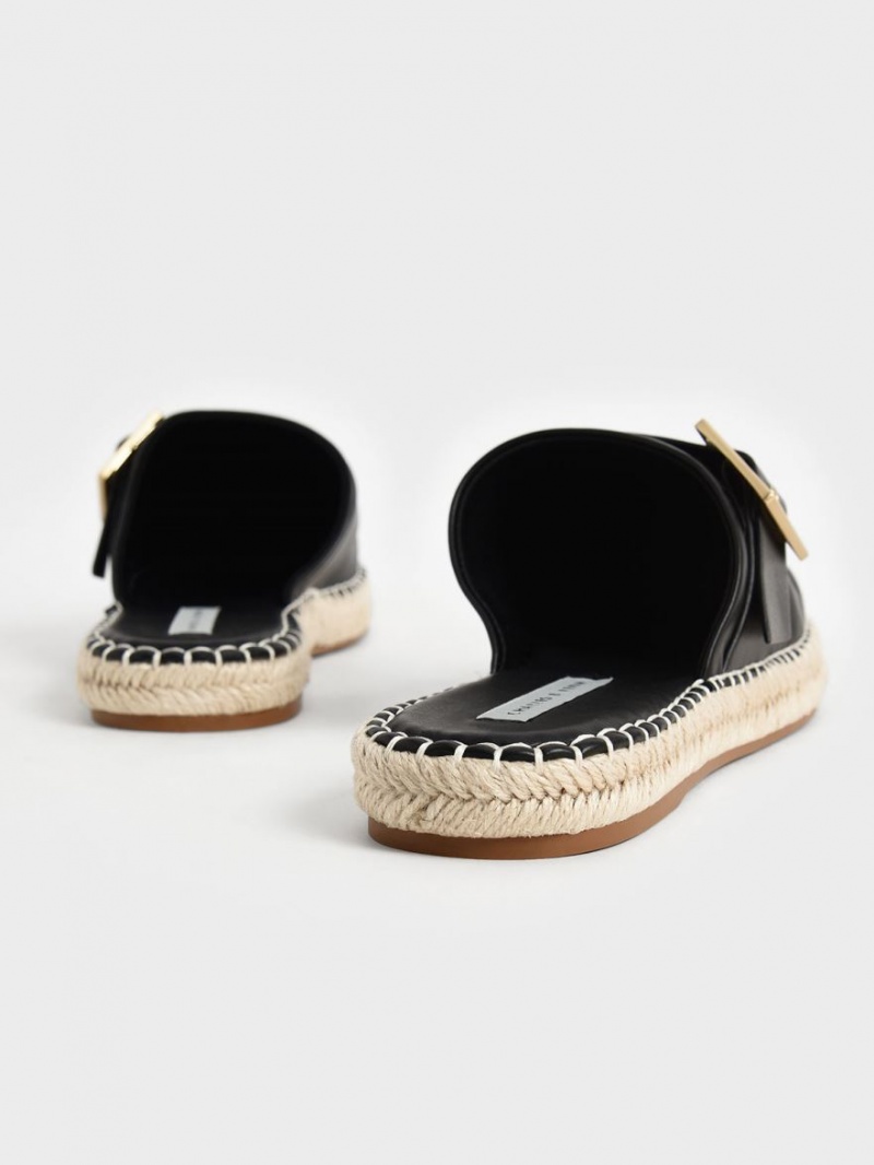 Charles And Keith Buckled Espadrille Mules Black | PHILIPPINES K239