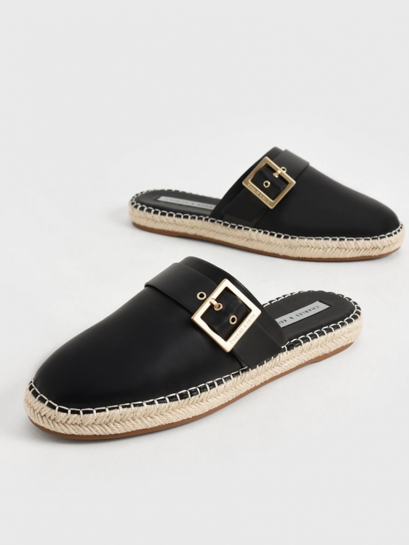 Charles And Keith Buckled Espadrille Mules Black | PHILIPPINES K239