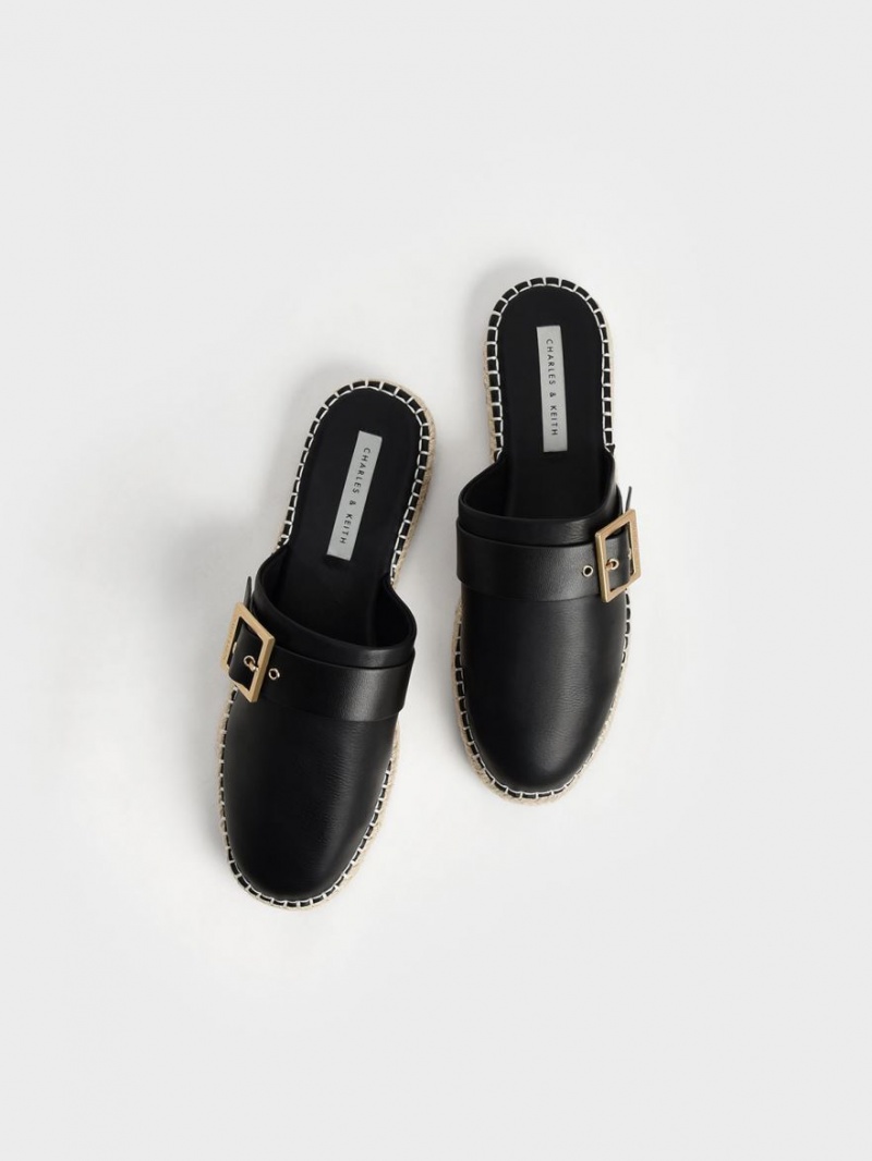 Charles And Keith Buckled Espadrille Mules Black | PHILIPPINES K239