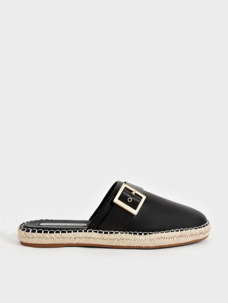 Charles And Keith Buckled Espadrille Mules Black | PHILIPPINES K239