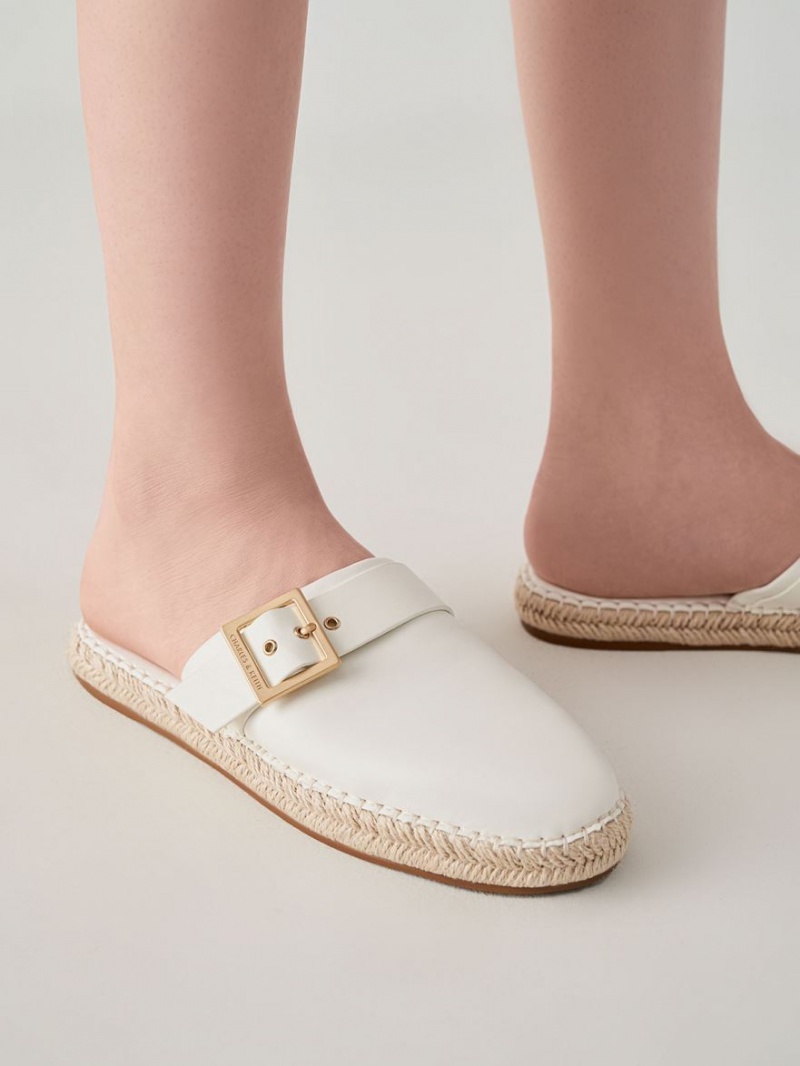 Charles And Keith Buckled Espadrille Mules White | PHILIPPINES R037