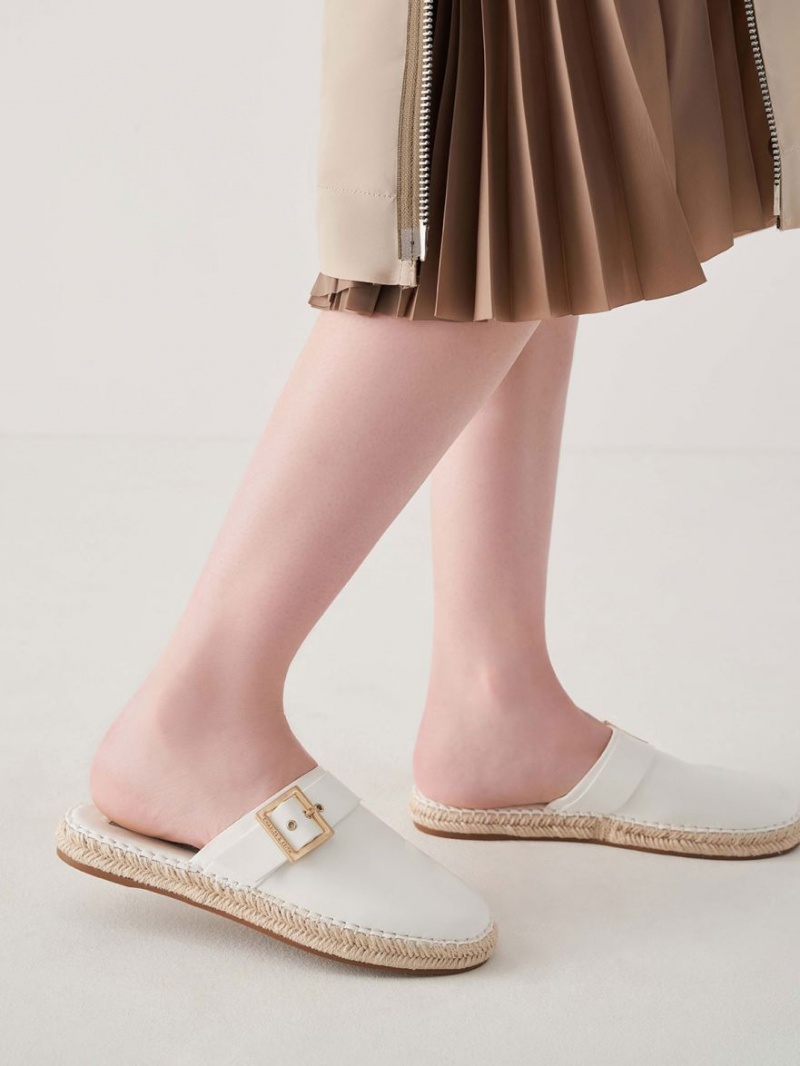 Charles And Keith Buckled Espadrille Mules White | PHILIPPINES R037