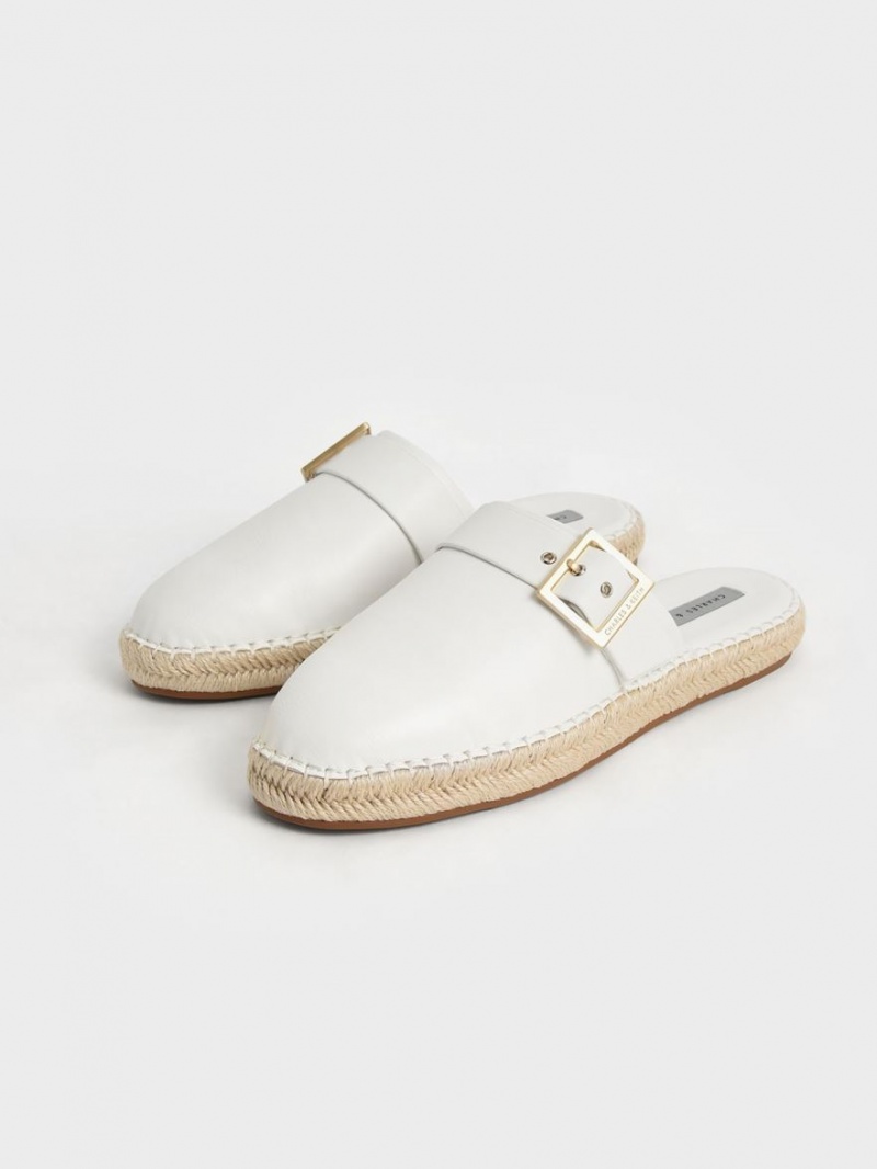 Charles And Keith Buckled Espadrille Mules White | PHILIPPINES R037