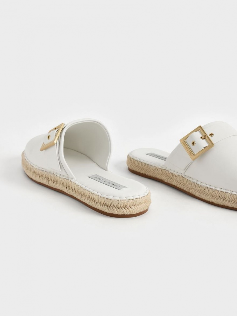 Charles And Keith Buckled Espadrille Mules White | PHILIPPINES R037