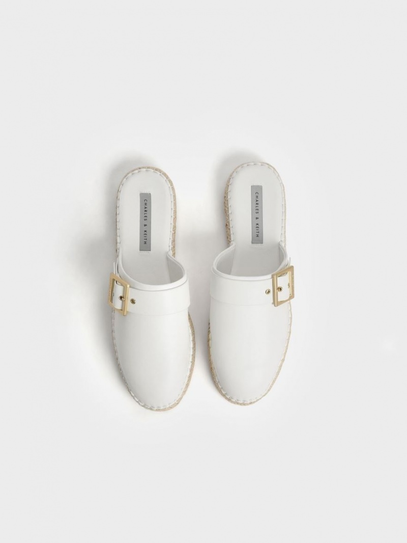 Charles And Keith Buckled Espadrille Mules White | PHILIPPINES R037