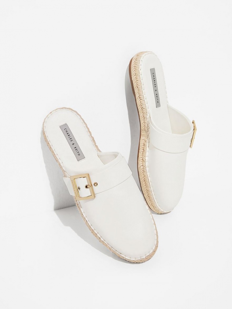 Charles And Keith Buckled Espadrille Mules White | PHILIPPINES R037