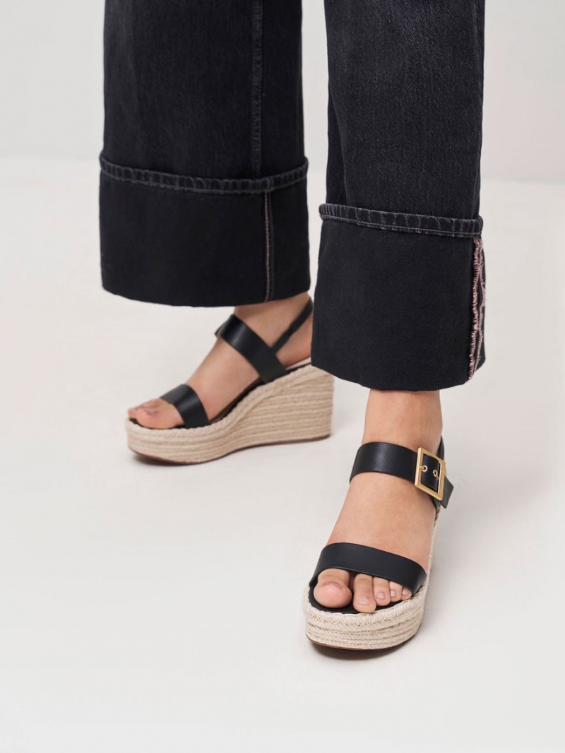 Charles And Keith Buckled Espadrille Wedges Black | PHILIPPINES N951