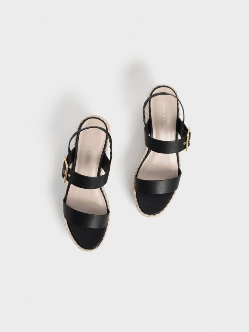 Charles And Keith Buckled Espadrille Wedges Black | PHILIPPINES N951