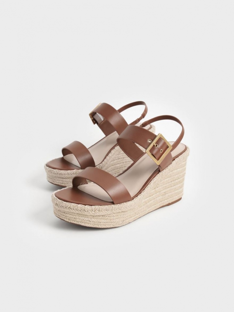 Charles And Keith Buckled Espadrille Wedges Brown | PHILIPPINES B573