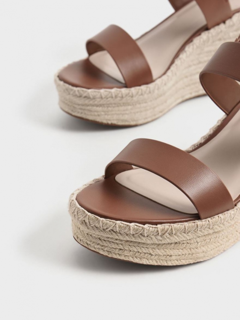 Charles And Keith Buckled Espadrille Wedges Brown | PHILIPPINES B573