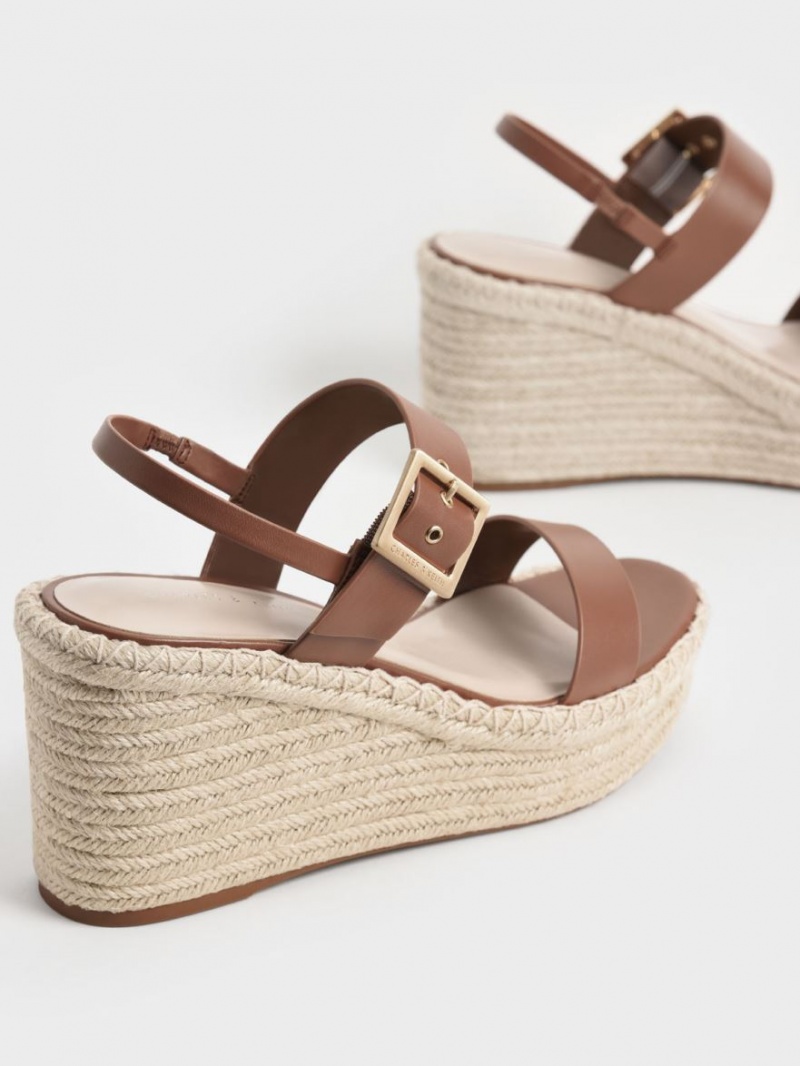 Charles And Keith Buckled Espadrille Wedges Brown | PHILIPPINES B573