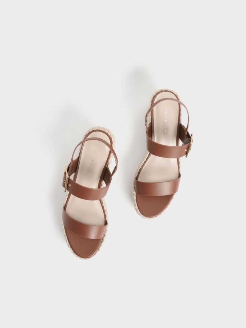 Charles And Keith Buckled Espadrille Wedges Brown | PHILIPPINES B573