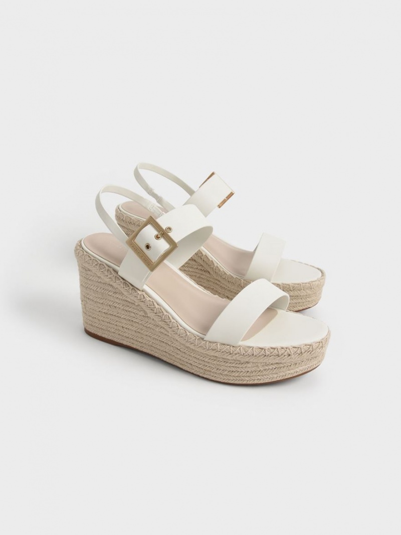 Charles And Keith Buckled Espadrille Wedges White | PHILIPPINES C048