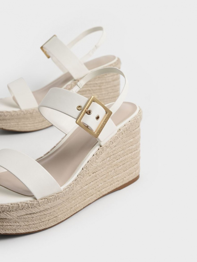 Charles And Keith Buckled Espadrille Wedges White | PHILIPPINES C048