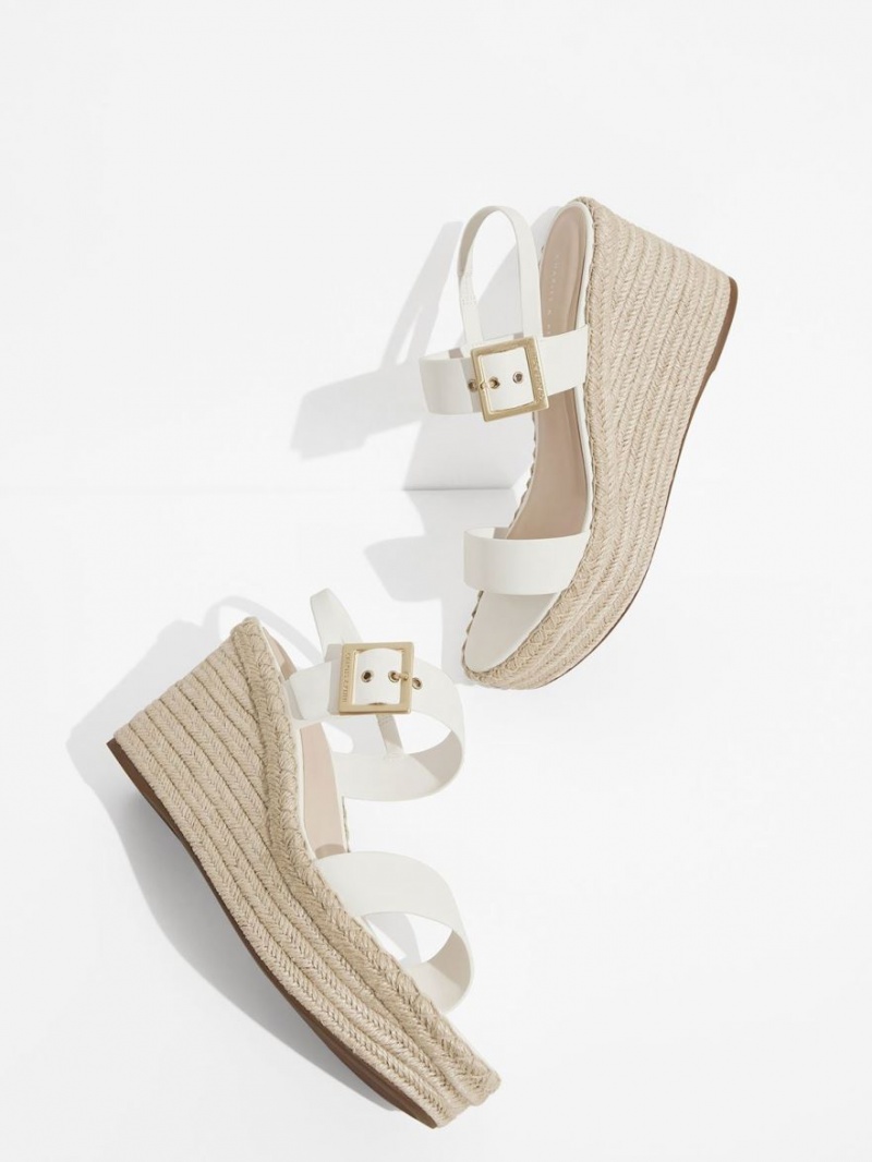 Charles And Keith Buckled Espadrille Wedges White | PHILIPPINES C048