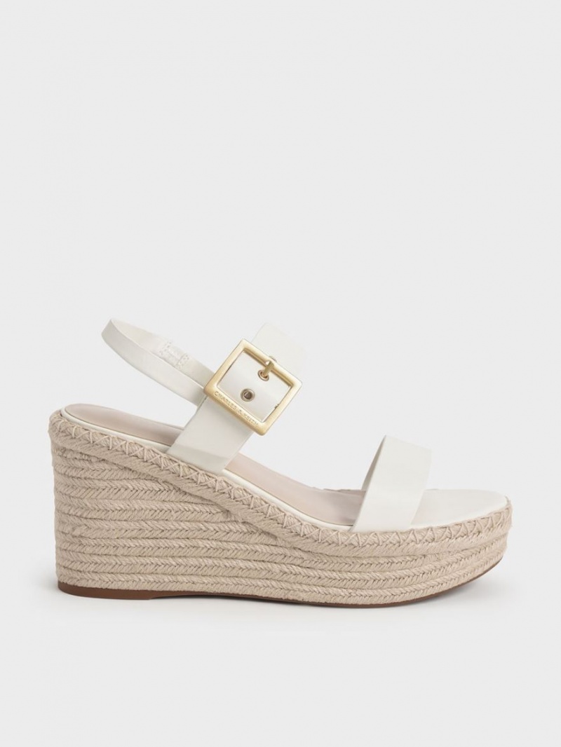 Charles And Keith Buckled Espadrille Wedges White | PHILIPPINES C048