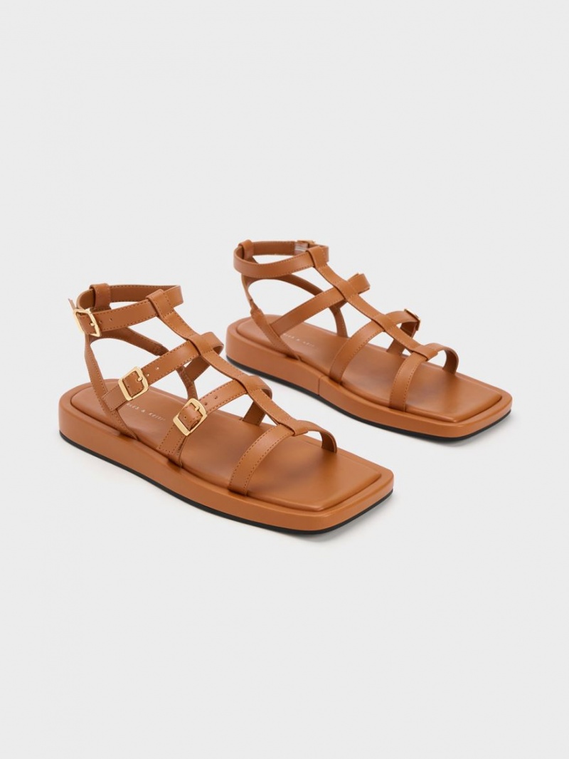 Charles And Keith Buckled Gladiator Flat Sandals Brown | PHILIPPINES U102