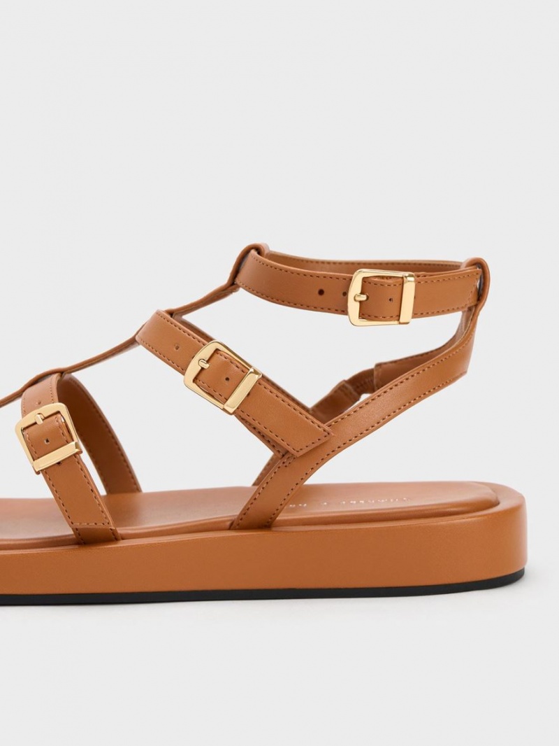 Charles And Keith Buckled Gladiator Flat Sandals Brown | PHILIPPINES U102