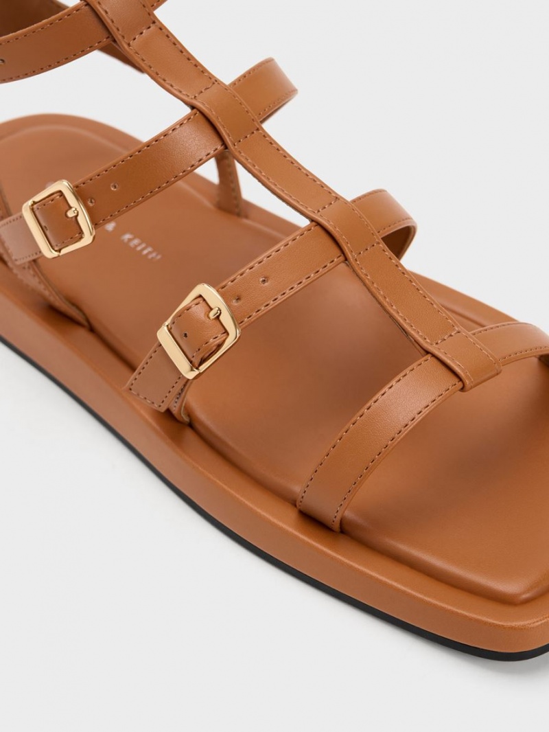 Charles And Keith Buckled Gladiator Flat Sandals Brown | PHILIPPINES U102