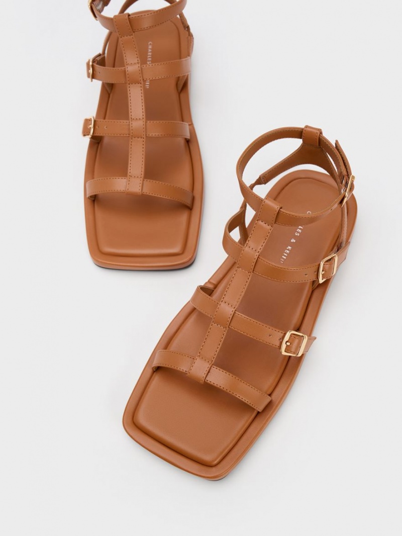 Charles And Keith Buckled Gladiator Flat Sandals Brown | PHILIPPINES U102