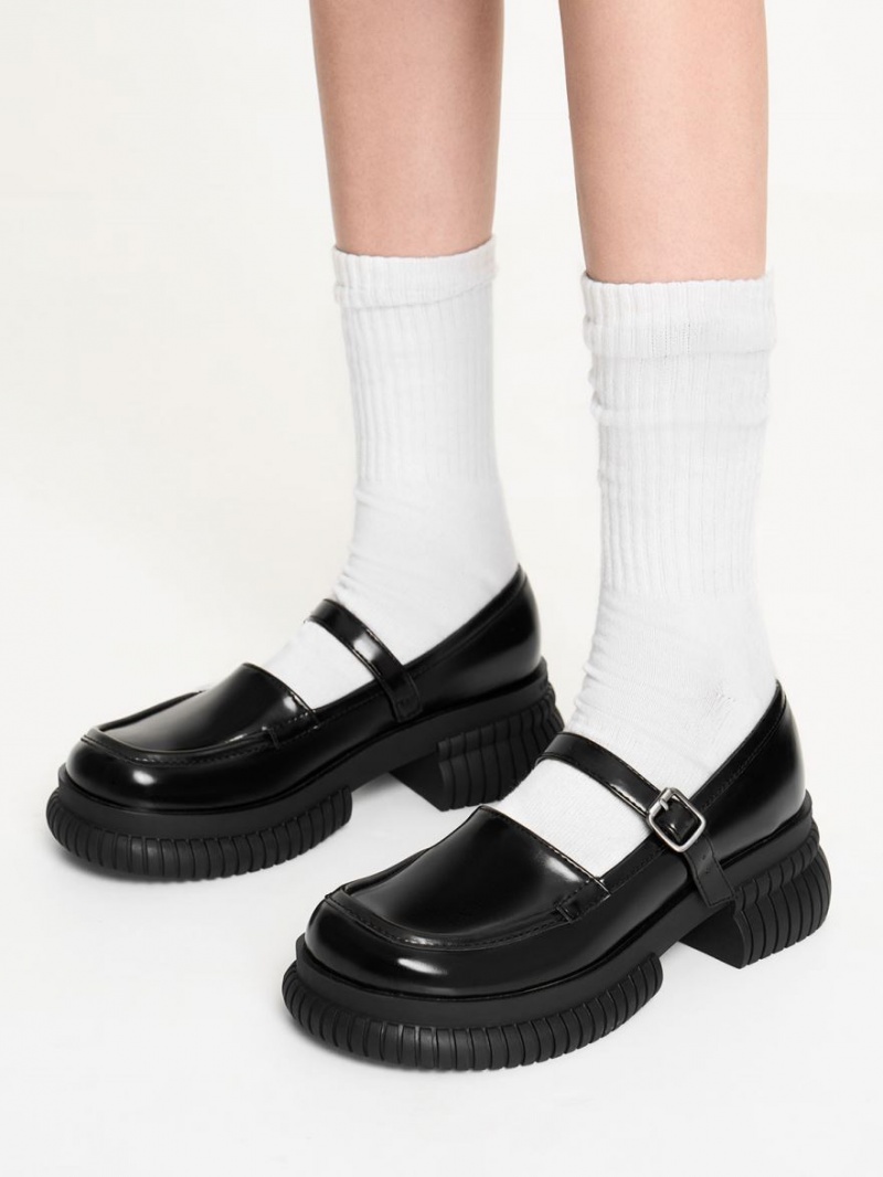 Charles And Keith Buckled Mary Jane Loafers Black | PHILIPPINES A876