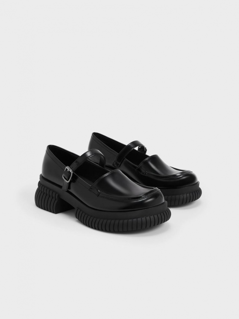 Charles And Keith Buckled Mary Jane Loafers Black | PHILIPPINES A876