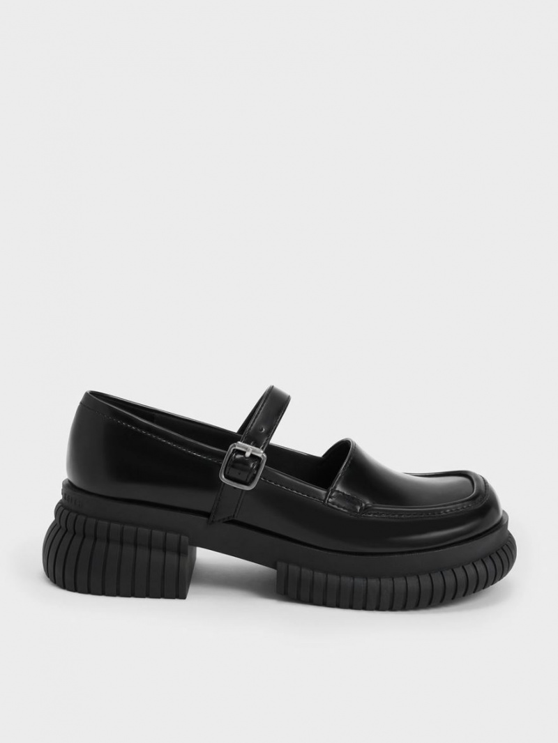 Charles And Keith Buckled Mary Jane Loafers Black | PHILIPPINES A876