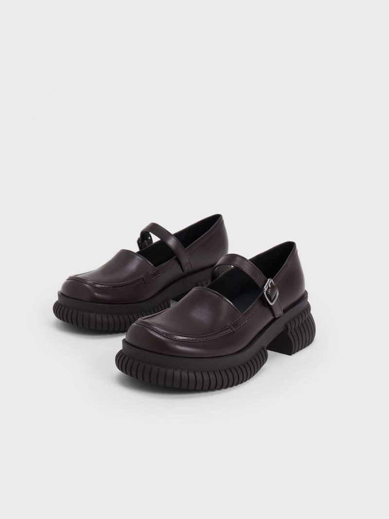 Charles And Keith Buckled Mary Jane Loafers Dark Brown | PHILIPPINES Y847