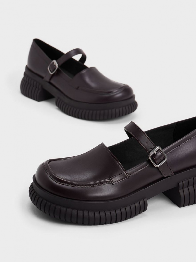 Charles And Keith Buckled Mary Jane Loafers Dark Brown | PHILIPPINES Y847