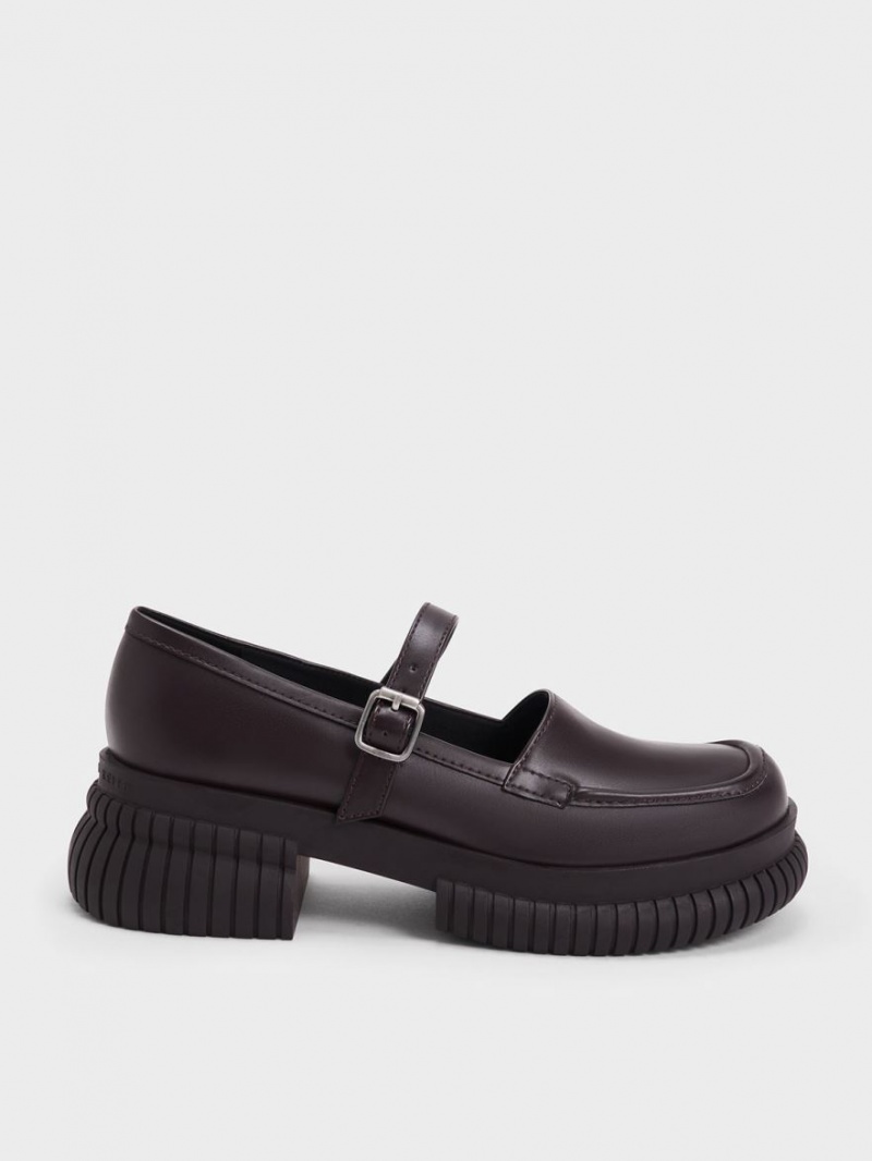 Charles And Keith Buckled Mary Jane Loafers Dark Brown | PHILIPPINES Y847