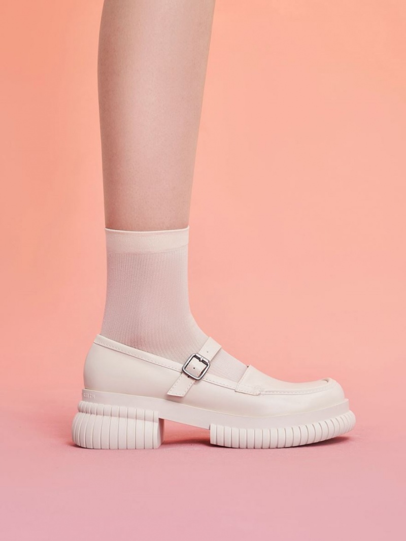 Charles And Keith Buckled Mary Jane Loafers White | PHILIPPINES H582