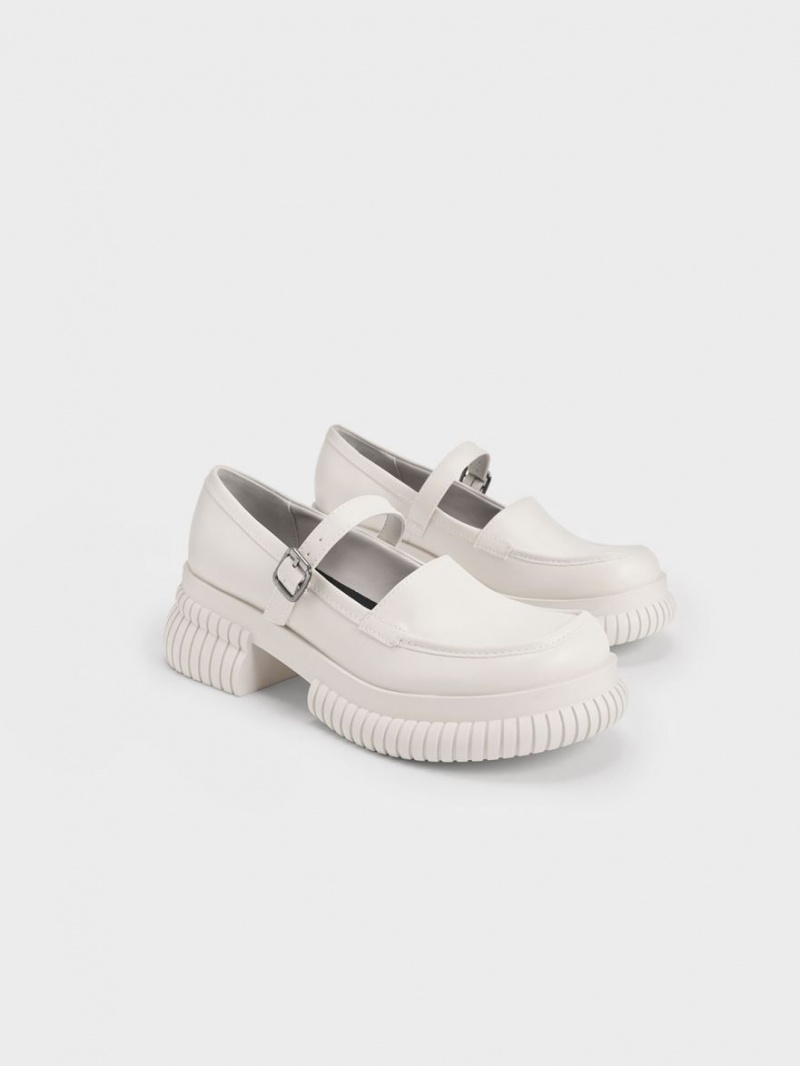 Charles And Keith Buckled Mary Jane Loafers White | PHILIPPINES H582