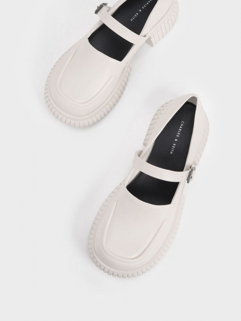 Charles And Keith Buckled Mary Jane Loafers White | PHILIPPINES H582