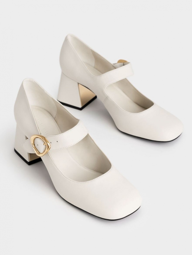 Charles And Keith Buckled Mary Jane Pumps White | PHILIPPINES V208