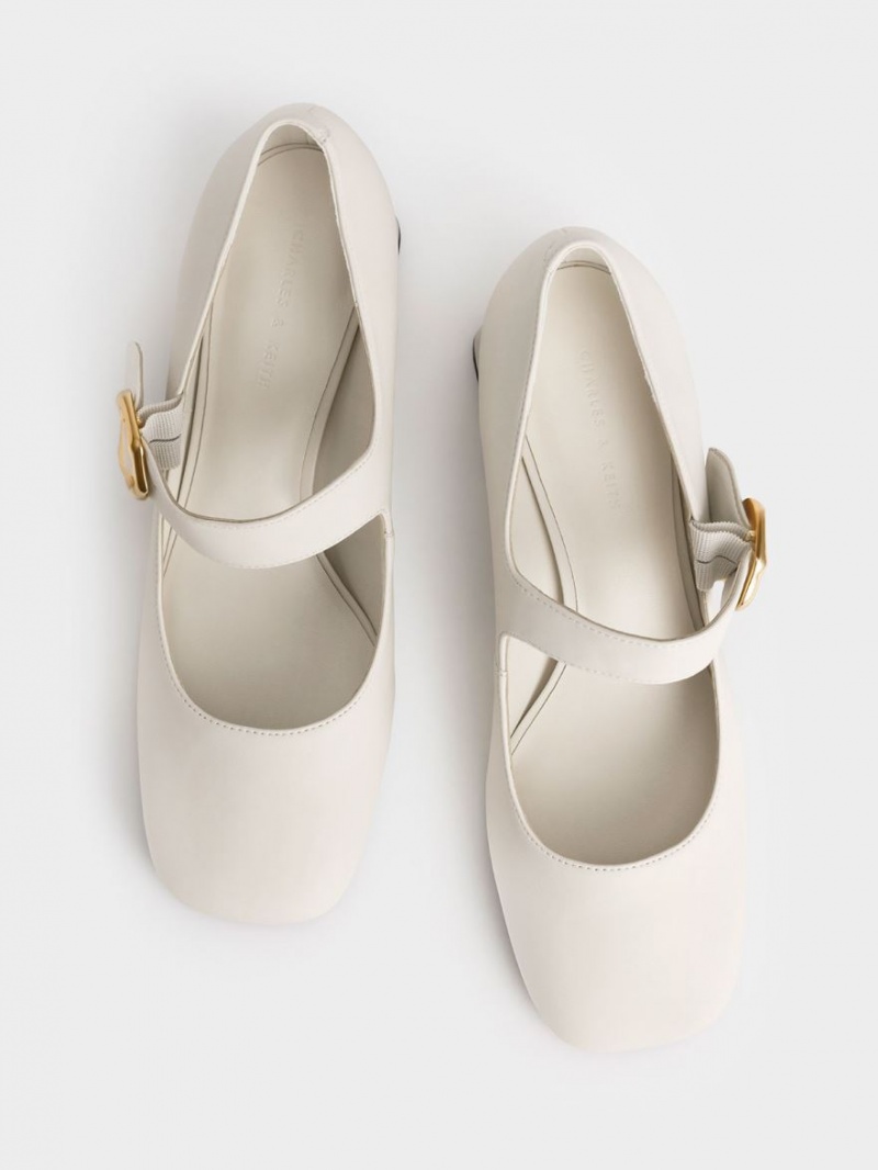 Charles And Keith Buckled Mary Jane Pumps White | PHILIPPINES V208