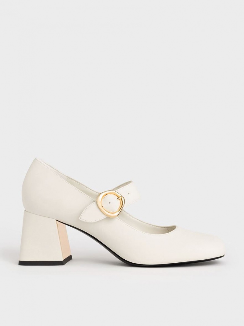 Charles And Keith Buckled Mary Jane Pumps White | PHILIPPINES V208