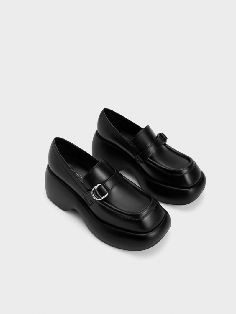 Charles And Keith Buckled Platform Penny Loafers Black | PHILIPPINES D826