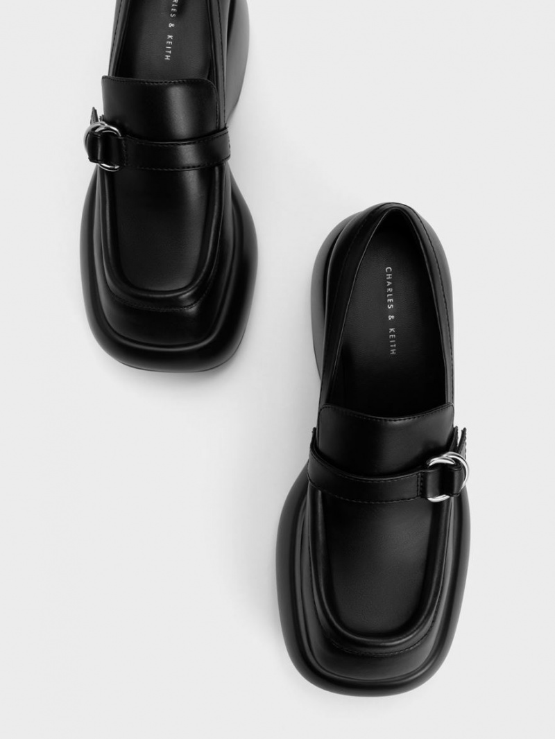 Charles And Keith Buckled Platform Penny Loafers Black | PHILIPPINES D826