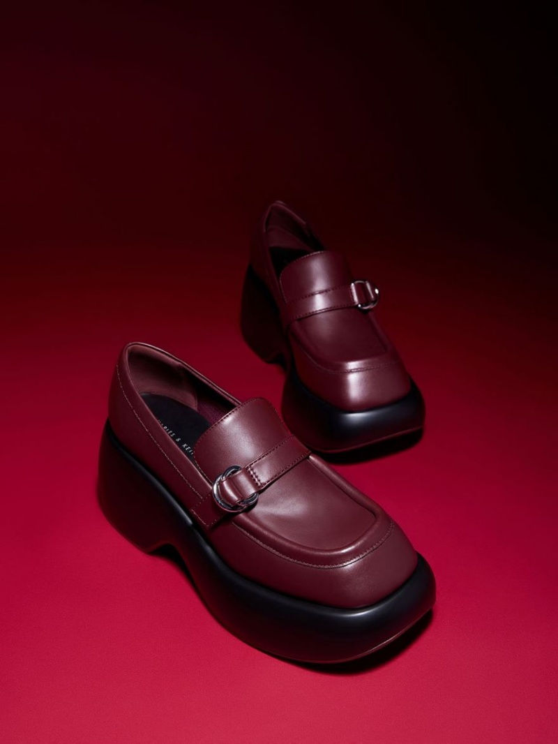 Charles And Keith Buckled Platform Penny Loafers Burgundy | PHILIPPINES H394