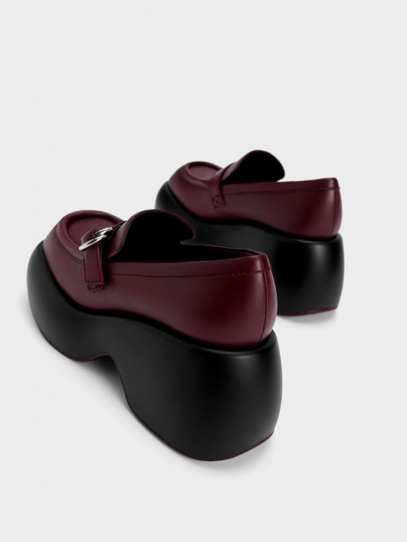 Charles And Keith Buckled Platform Penny Loafers Burgundy | PHILIPPINES H394