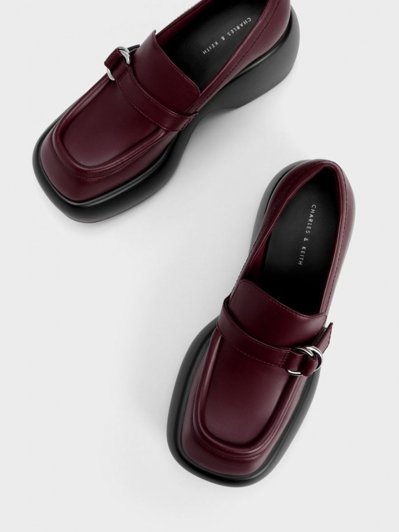 Charles And Keith Buckled Platform Penny Loafers Burgundy | PHILIPPINES H394