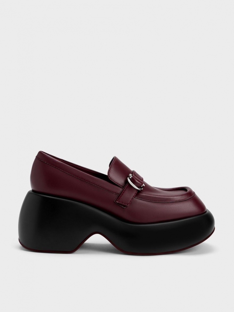 Charles And Keith Buckled Platform Penny Loafers Burgundy | PHILIPPINES H394