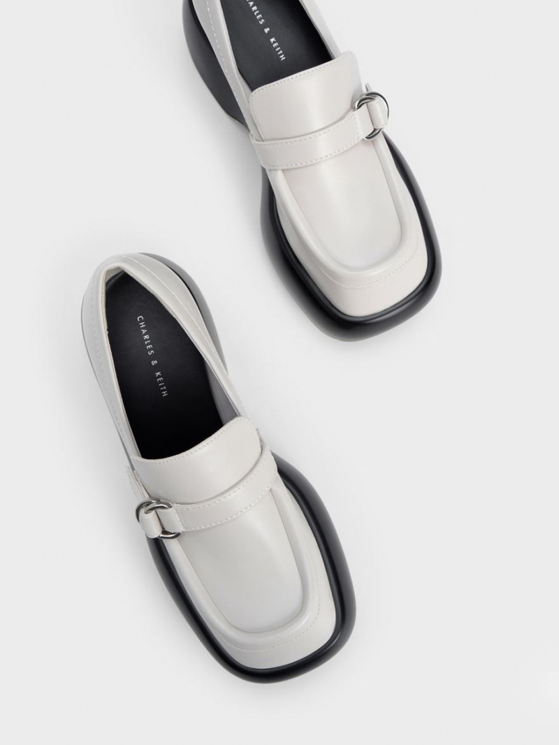 Charles And Keith Buckled Platform Penny Loafers White | PHILIPPINES K407