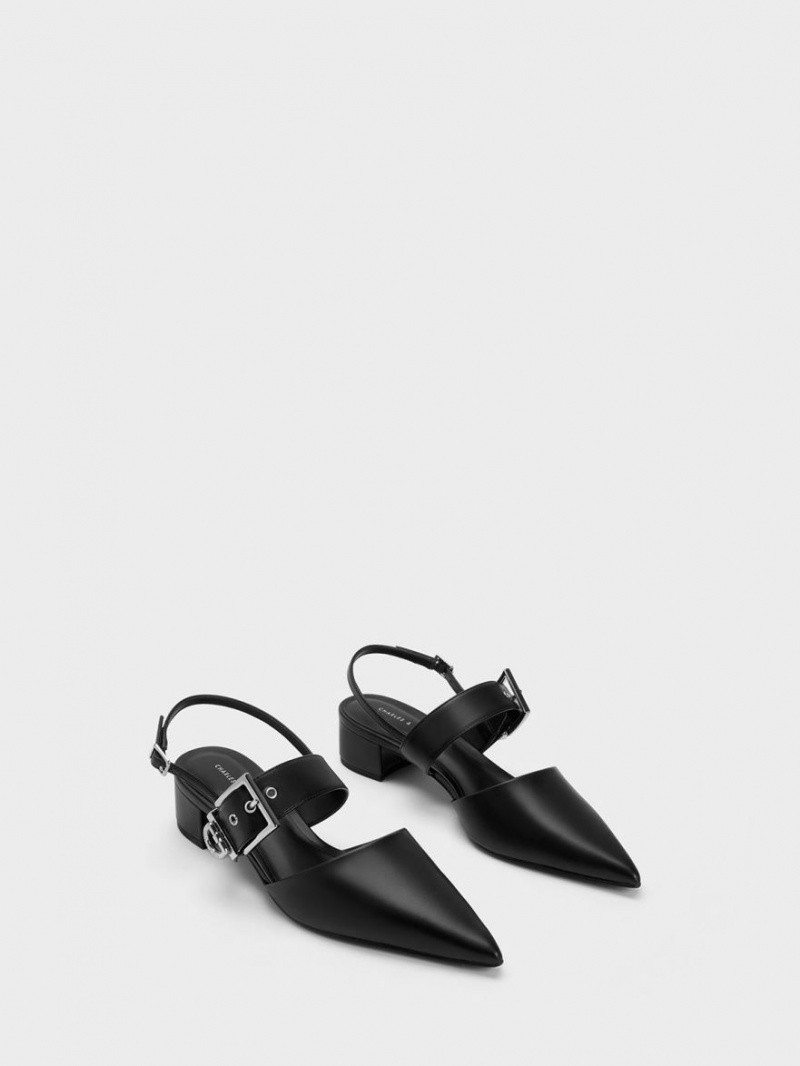 Charles And Keith Buckled Strap Slingback Pumps Black | PHILIPPINES J716