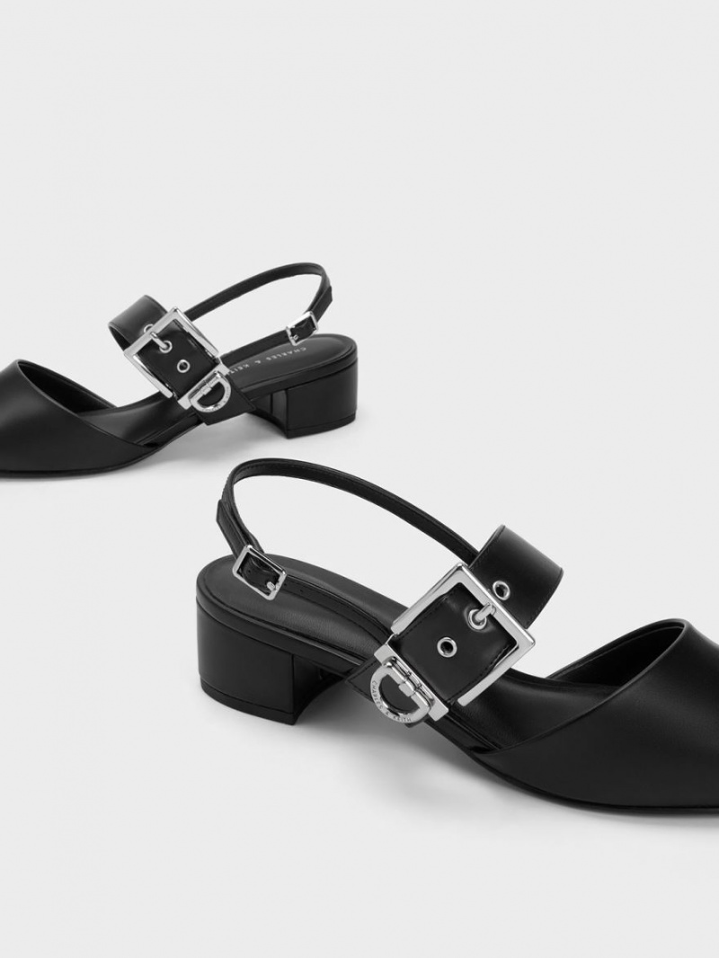 Charles And Keith Buckled Strap Slingback Pumps Black | PHILIPPINES J716