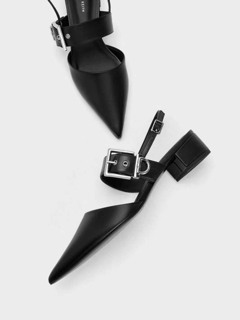 Charles And Keith Buckled Strap Slingback Pumps Black | PHILIPPINES J716