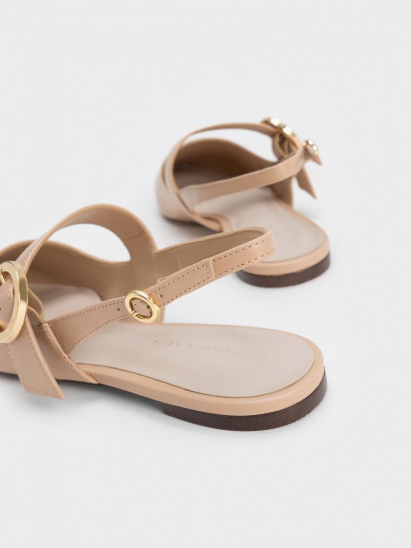 Charles And Keith Buckled Strap Slingback Flat Shoes Beige | PHILIPPINES M025