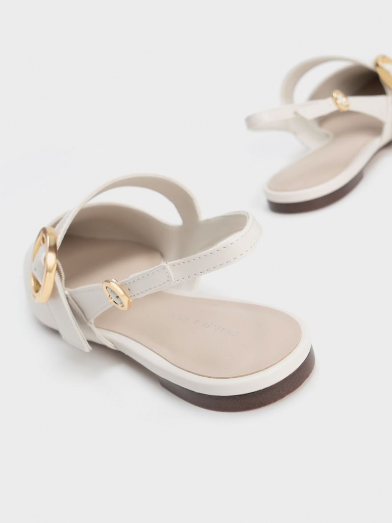 Charles And Keith Buckled Strap Slingback Flat Shoes White | PHILIPPINES K264